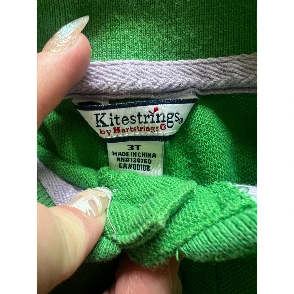 Kitestrings Polo Shirt Kids 3T Green Embroidered Diamond Pique Short Sleeve